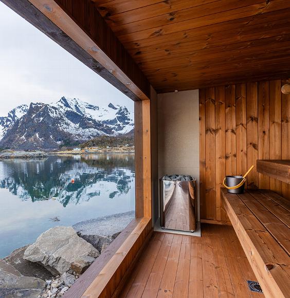 Sauna interior with view